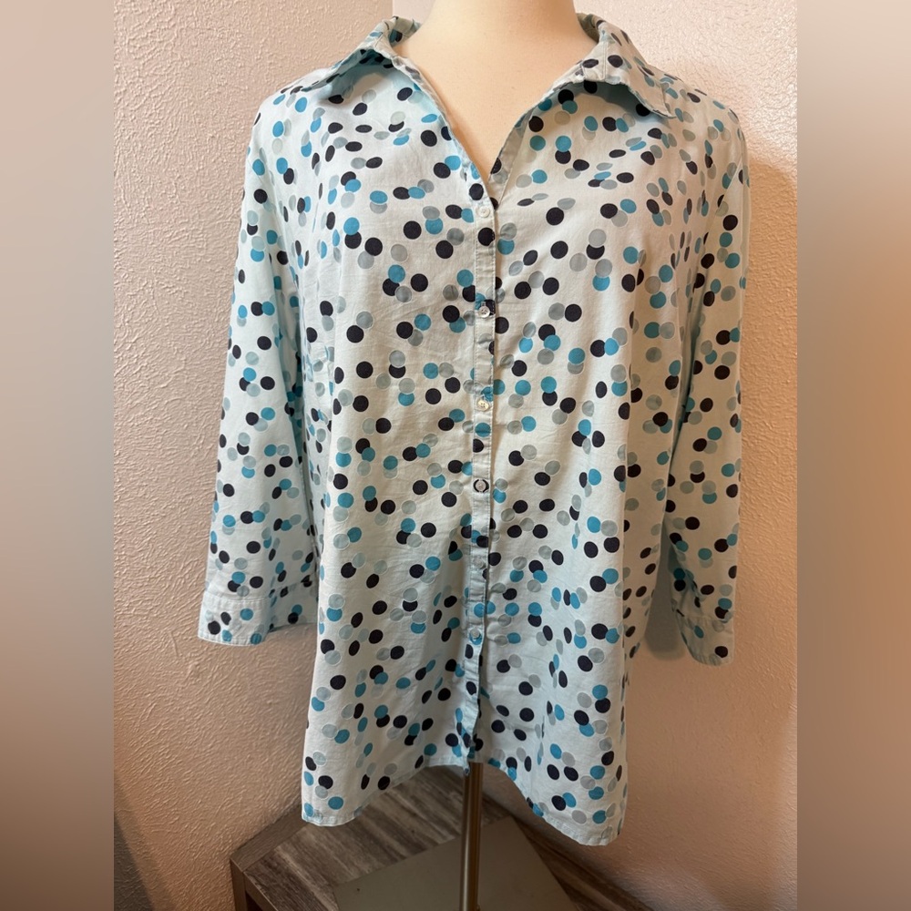 💕Sag Harbor Button Down, Polka Dot Blouse. Size 3X